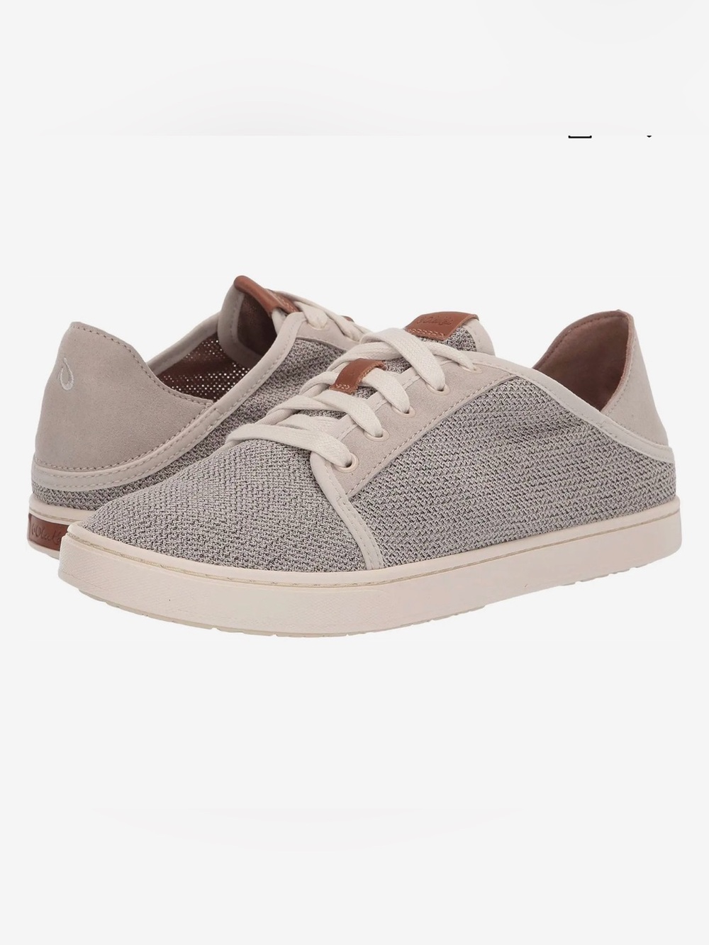 OluKai • Pehuea Li • Women's Lace-Up Sneakers Size 7.5 • Light Gray and Cream